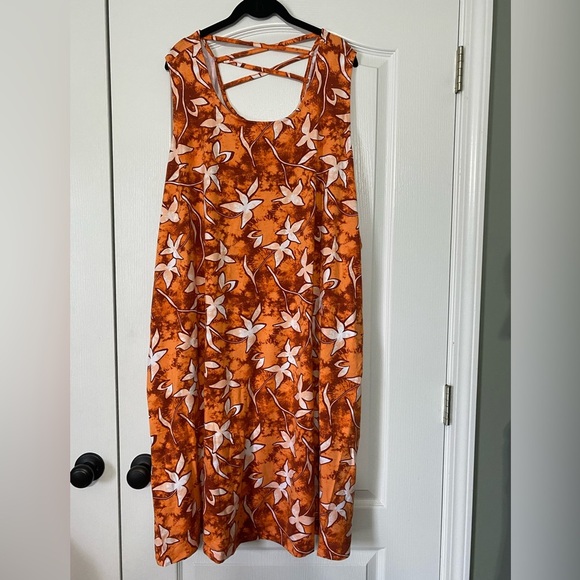 Denim and Co. Orange Floral Sleeveless Dress Size 5X - Picture 1 of 2